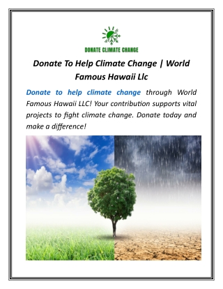 Donate To Help Climate Change | World Famous Hawaii Llc