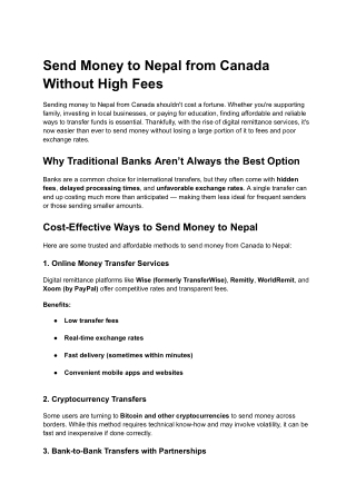 Send Money to Nepal from Canada Without High Fees