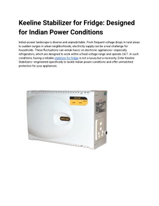 Keeline Stabilizer for Fridge:  Designed for Indian Power Conditions