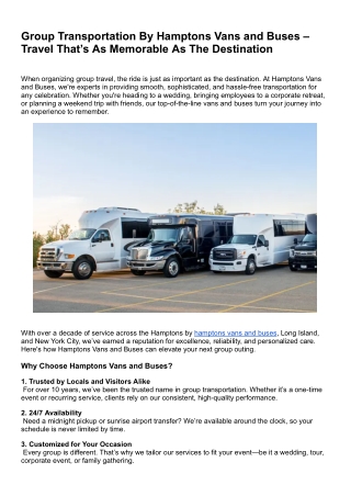 Group Transportation By Hamptons Vans and Buses –_Travel That’s As Memorable As The Destination