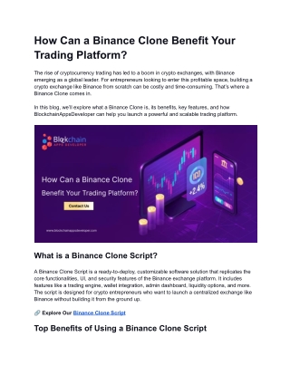 how can a binance clone benefit your trading platform
