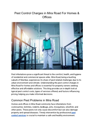 Pest Control Charges in Mira Road For Homes & Offices