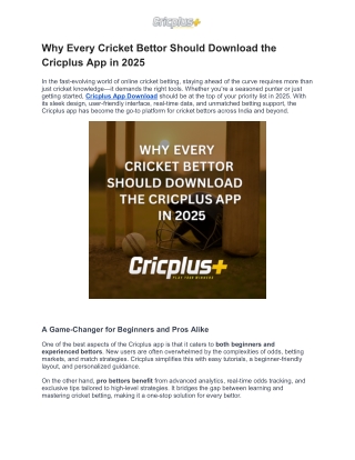 Why Every Cricket Bettor Should Download the Cricplus App in 2025
