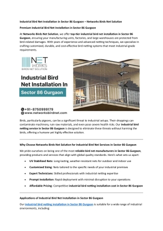 Industrial Bird Net Installation in Sector 86 Gurgaon