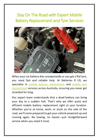 Stay On The Road with Expert Mobile Battery Replacement and Tyre Services
