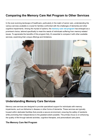 Comparing the Memory Care Net Program to Other Services