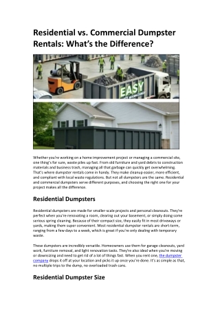 Residential vs. Commercial Dumpster Rentals: What’s the Difference?