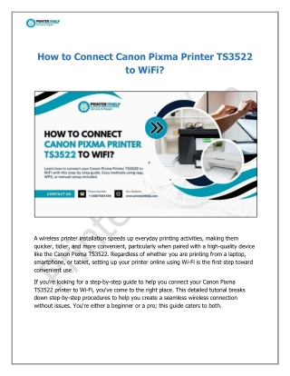 How to Connect Canon Pixma Printer TS3522 to WiFi