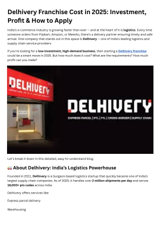 Delhivery Franchise Cost