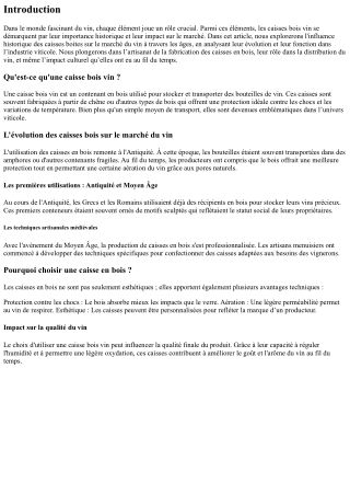 L'influence historique des caisses boites sur le marché du vin