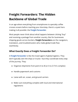 Freight Forwarders_ The Hidden Backbone of Global Trade