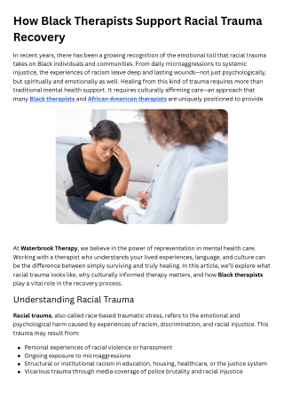 How Black Therapists Support Racial Trauma Recovery