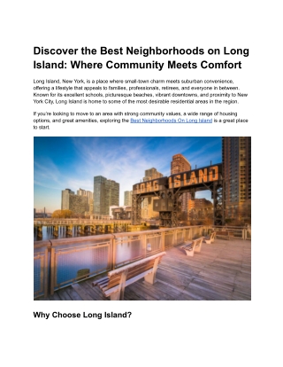 Discover the Best Neighborhoods on Long Island_ Where Community Meets Comfort