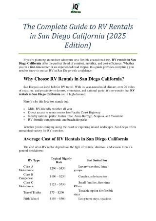 The Complete Guide to RV Rentals in San Diego California