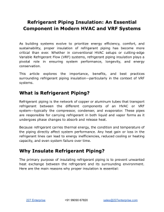 Refrigerant Piping Insulation An Essential Component in Modern HVAC and VRF Systems