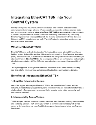 Integrating EtherCAT TSN into Your Control System