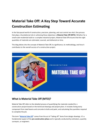 Material Take Off_ A Key Step Toward Accurate Construction Estimating