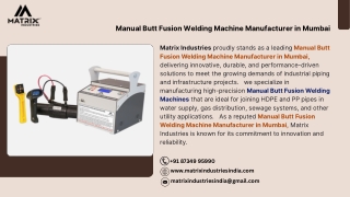 Manual Butt Fusion Welding Machine Manufacturer in Mumbai