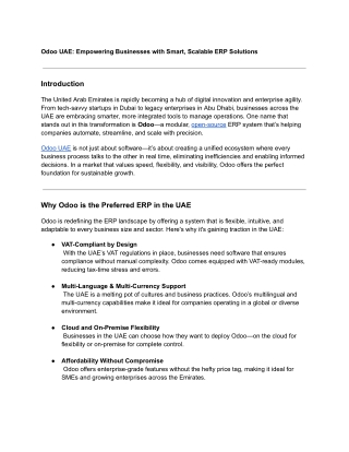 Odoo UAE: Empowering Businesses with Smart, Scalable ERP Solutions