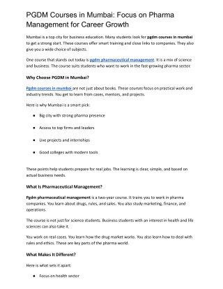 PGDM Courses in Mumbai Focus on Pharma Management for Career Growth