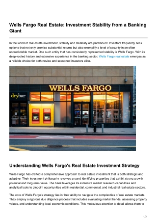 Wells Fargo Real Estate Investment Stability from a Banking Giant