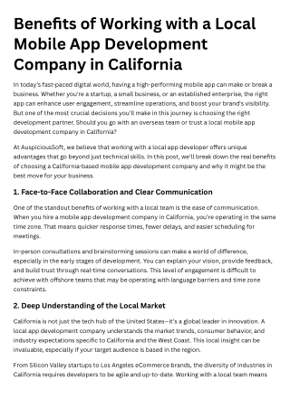 Benefits of Working with a Local Mobile App Development Company in California