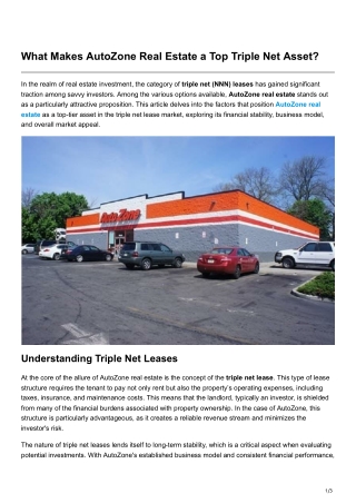 What Makes AutoZone Real Estate a Top Triple Net Asset
