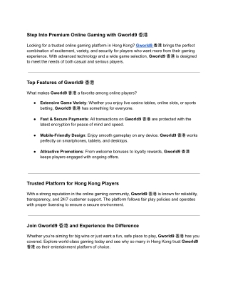 Step Into Premium Online Gaming with Gworld9 香港