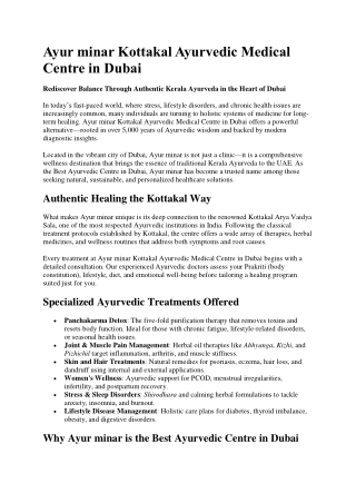 Ayur minar Kottakal Ayurvedic Medical Centre in Dubai