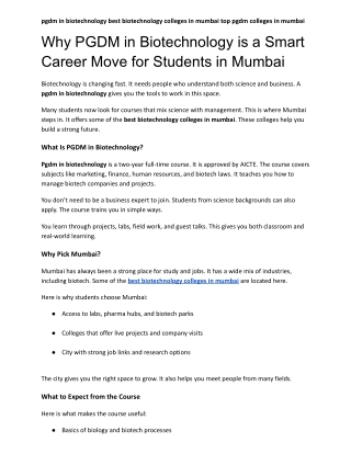 Why PGDM in Biotechnology is a Smart Career Move for Students in Mumbai