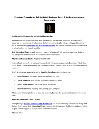 Premium Property for Sell in Dubai Business Bay – A Modern Investment Opportunity