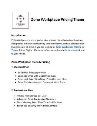 Zoho Workplace Pricing Thane