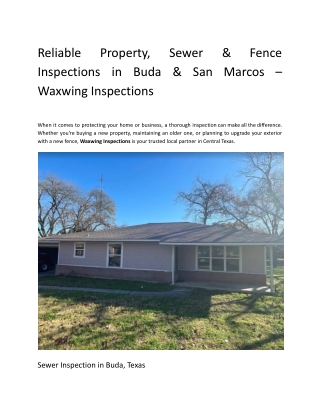 Reliable Property, Sewer & Fence Inspections in Buda & San Marcos – Waxwing Insp