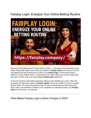 Fairplay Login_ Energize Your Online Betting Routine