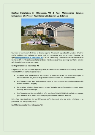 Roofing Installation in Milwaukee WI and Roof Maintenance Services Milwaukee, WI  Protect Your Home with Ladders Up Exte