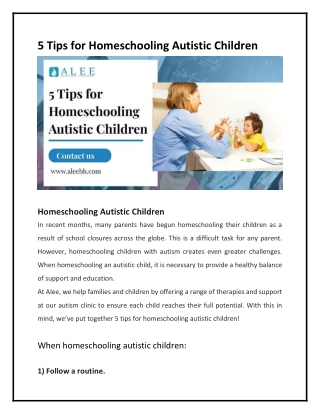 5 Tips for Homeschooling Autistic Children