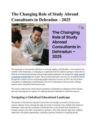 The Changing Role of Study Abroad Consultants in Dehradun – 2025