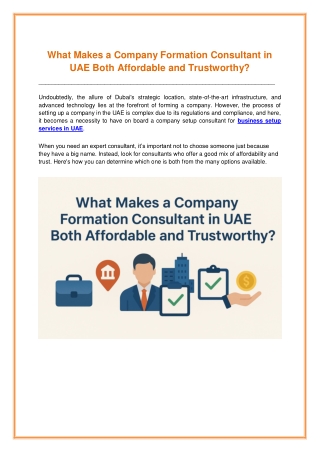 What Makes a Company Formation Consultant in UAE Both Affordable and Trustworthy