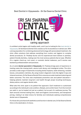 Best Dentist in Vijayawada – Sri Sai Swarna Dental Clinic