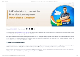 AAP's decision to contest the Bihar election may raise INDIA block’s ‘ Dhadkan’