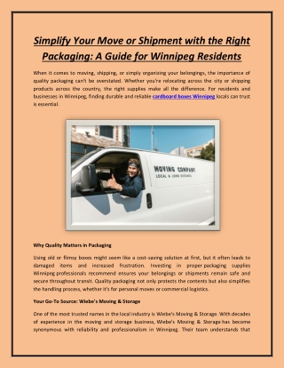 Simplify Your Move or Shipment with the Right Packaging: A Guide for Winnipeg Re