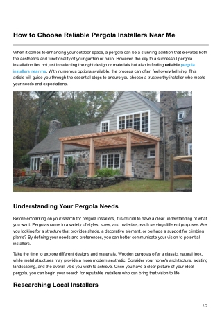 How to Choose Reliable Pergola Installers Near Me