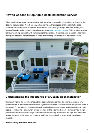 How to Choose a Reputable Deck Installation Service