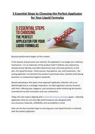 5 Essential Steps to Choosing the Perfect Applicator for Your Liquid Formulas