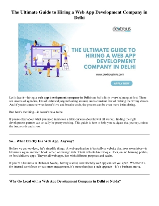 The Ultimate Guide to Hiring a Web App Development Company in Delhi
