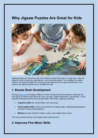 Why Jigsaw Puzzles Are Great for Kids