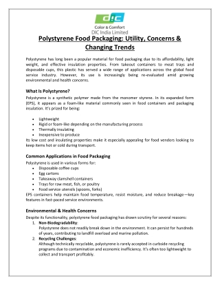 Polystyrene Food Packaging Utility, Concerns & Changing Trends