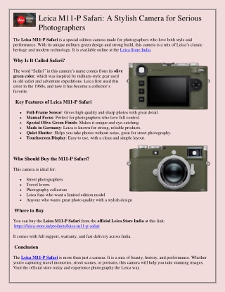 Leica M11-P Safari – A Special Edition Camera for Stylish and Serious Photograph