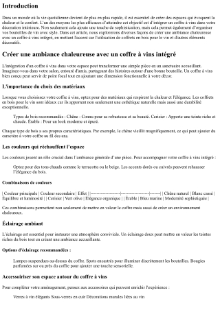 Créer une ambiance chaleureuse avec un coffre à vins intégré