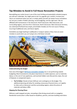 Top Mistakes to Avoid in Full House Renovation Projects